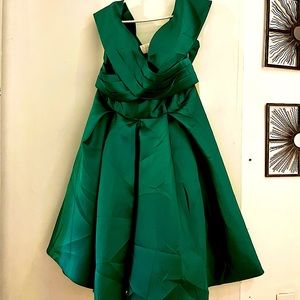 Green satin off the shoulder cocktail dress plus size